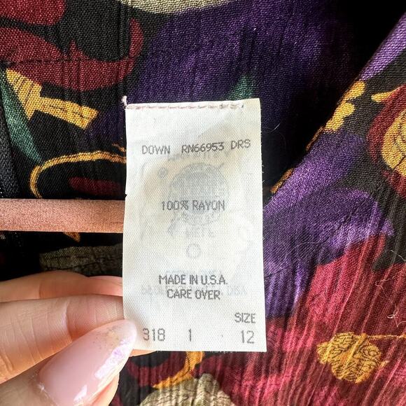 Leslie Fay Vintage Floral Long Sleeve Midi Dress S 12 Tie Waist Cottage Garden - Picture 5 of 9